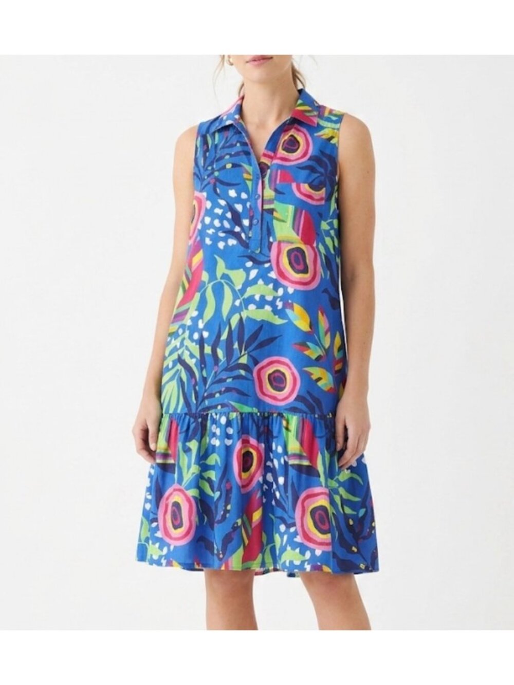 Maude Vivante Women’s Tropical Print Sleeveless Cotton Lined Dress Size M